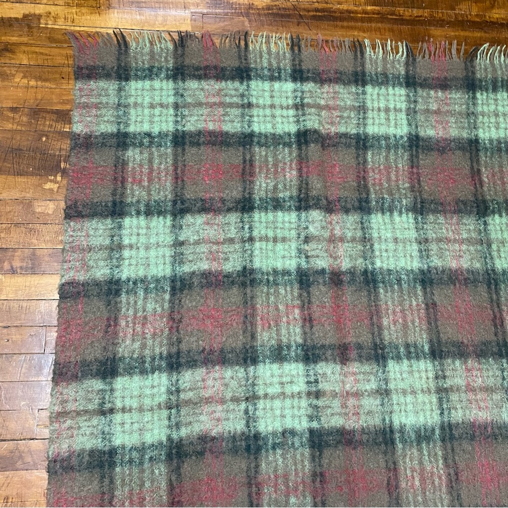 Vintage Glentana Plaid Fringe Throw Blanket 49” X 70” Mohair/Wool Scotland - Picture 3 of 8